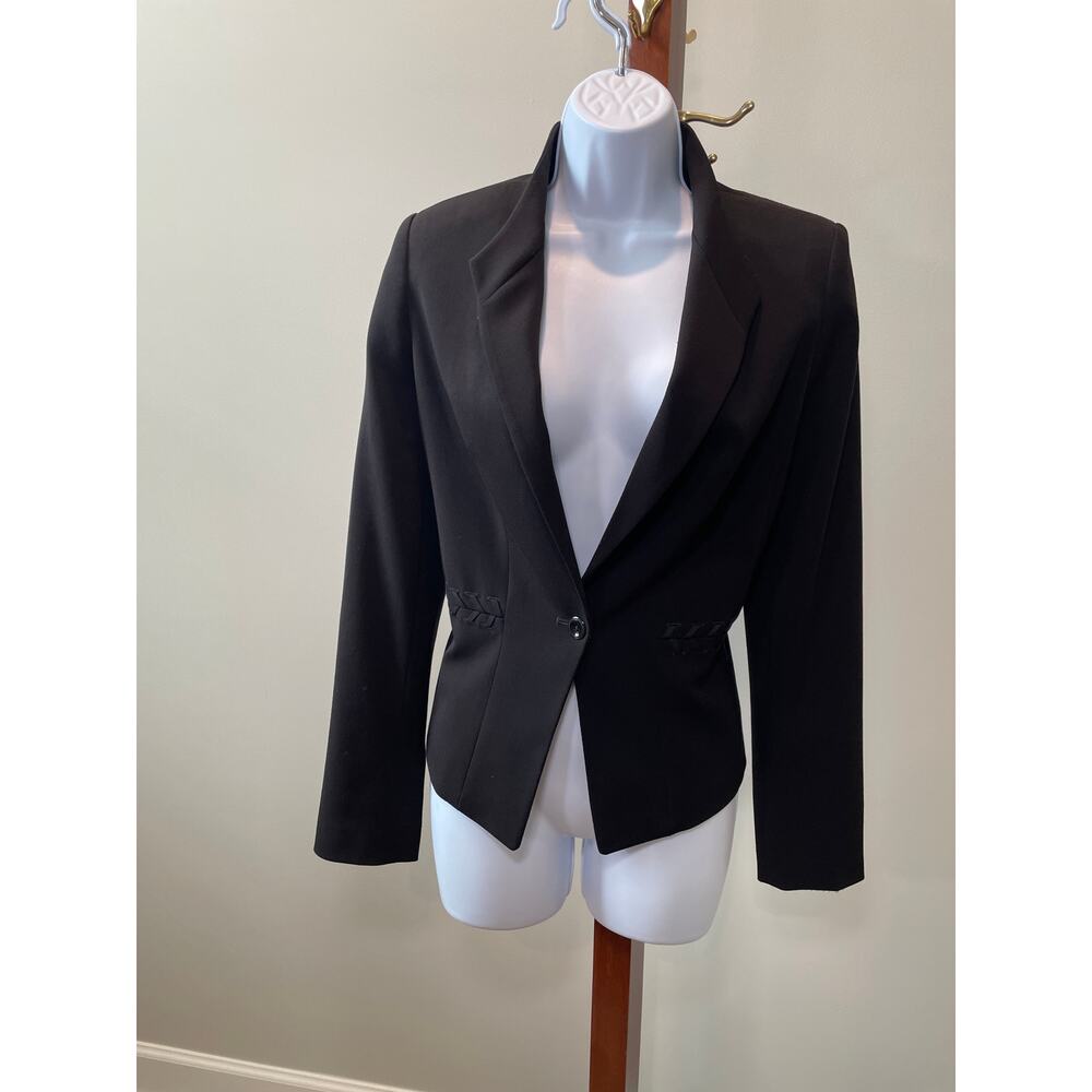 White House Black Market Black Blazer with Criss‑Cross Detailing – Size 4